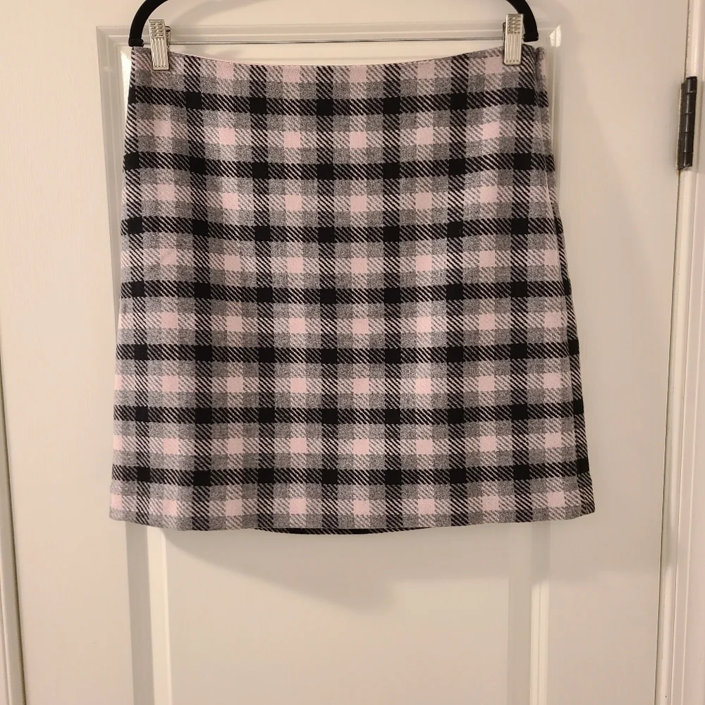 Talbots Buffalo Plaid Wool Blend Skirt Pink And Gray Size 12P Petite NWT